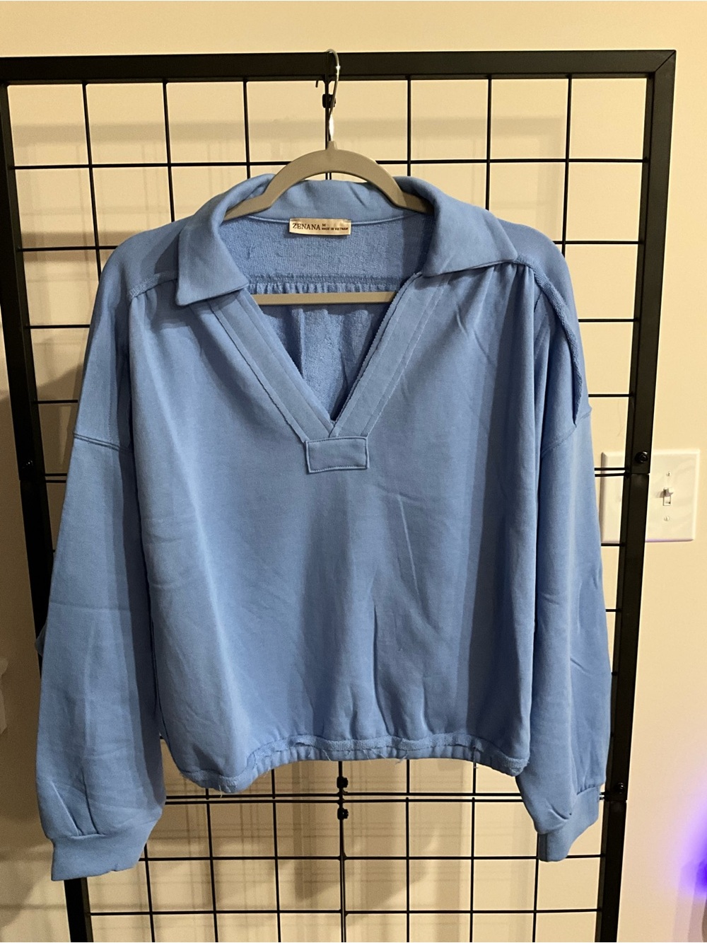 Zenana Outfitters Sky Blue V-Neck Collar Pullover Sweatshirt